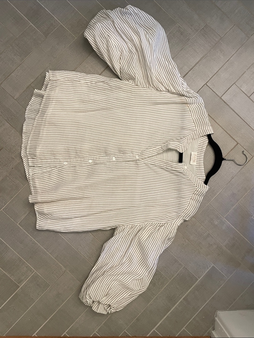 Fate White Blouse with Black Pinstripes and Peasant Sleeves